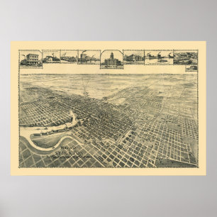 Póster Stockton, mapa panorâmico de CA - 1895b