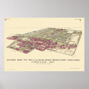 Póster Stockyards Chicago, IL Panoramic Map - 1890