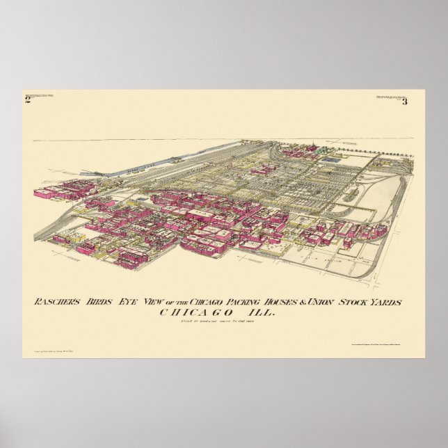 Póster Stockyards Chicago, IL Panorâmica Map - 1890 (Frente)