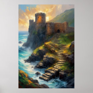 Poster Stone Fortress Ruins perto da borda do oceano