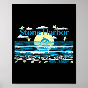 Poster Stone Harbor NJ Golfinho Pelicano Ondas Praia