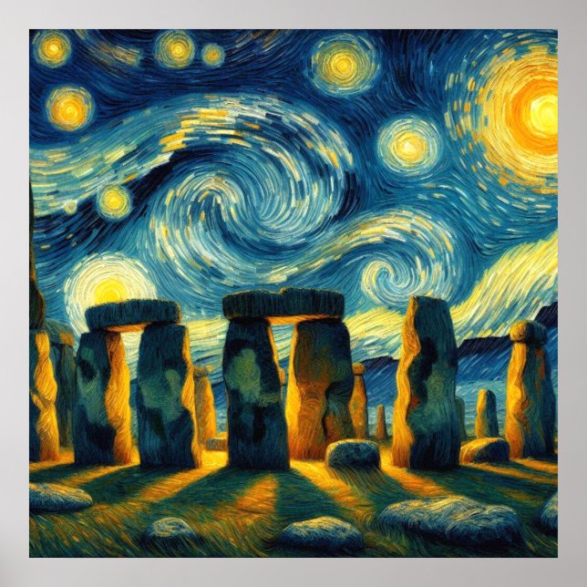 Poster Stonehenge Noite Estrelada (Frente)