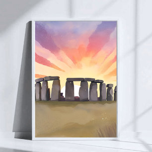 Poster Stonehenge Wiltshire Inglaterra Aquarela Históri