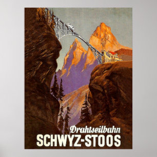 Poster Stoos, estrada de ferro, trem sobre a ponte, suiç