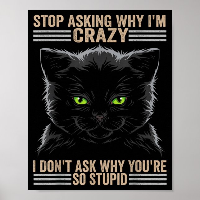 Poster Stop Asking Why Im Crazy Cat  (Frente)