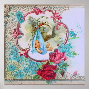 POSTER STORK BABY BOY SHOWER