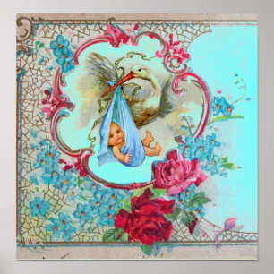 Poster STORK BABY CHÁ azul turquase