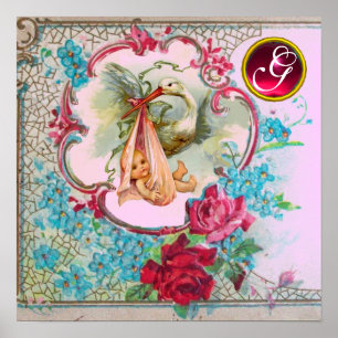 Poster STORK BABY GIRL CHÁ Ruby Gem Stone Monograma