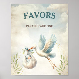 Poster Stork Blue Vintage Boy Favor do Chá de fraldas