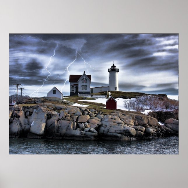 Poster Stormy Cape Neddick, farol "Nubble" York, ME (Frente)