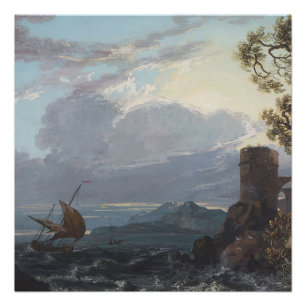 Póster Stormy Sea com Castle Ruin e Figures (c.1725-18)
