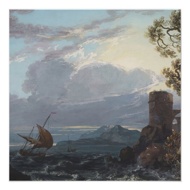 Póster Stormy Sea com Castle Ruin e Figures (c.1725-18) (Frente)