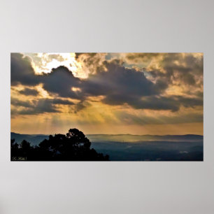 Poster Stormy Sunrise através das montanhas Ouachita Post