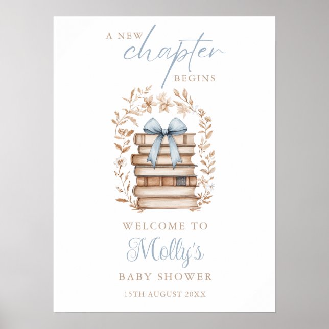 Poster Storybook Blue Bow Baby Shower Welcome Sign (Frente)