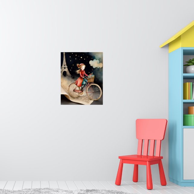 Poster Storybook Watercolor Paris Bicycle Ride (Berçário 1)