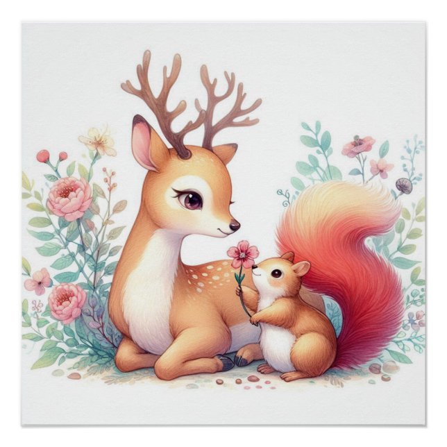 Póster Storybook Woodland Babers Deer E Chipmunk (Frente)