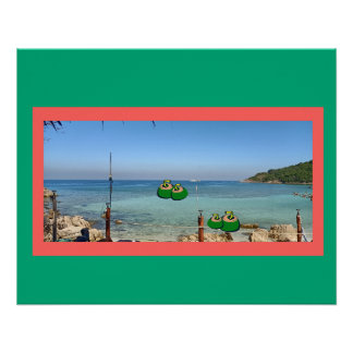 Póster Strand nit Kokosnüsse als Cocktails