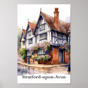 Poster Stratford sobre Avon Watercolor Painting Viagem