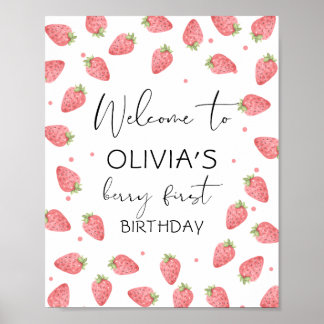 Poster Strawberry Berry First Birthday Girl Sweet Welcome