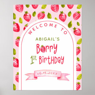 Poster Strawberry Berry Primeiro Aniversário Bem-vindo