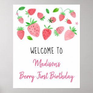 Poster Strawberry Berry Sweet Birthday Bem-vindo