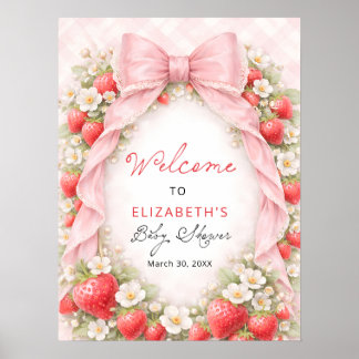 Poster Strawberry Bow Coquette Baby Shower Welcome 