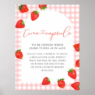 Poster Strawberry First Birthday Pink Berry Time Cápsula