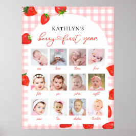 Poster Strawberry First Birthday Pink Milestone 12 Foto