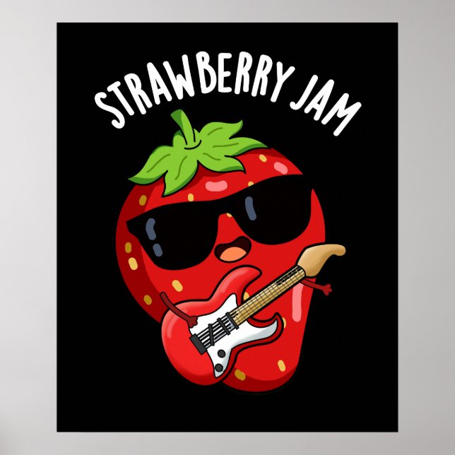 Poster Strawberry Jam Funny Fruta Pun Dark BG (Frente)