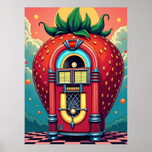 Poster Strawberry Jukebox : Retro Surrealismo Pop Art