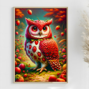 Poster Strawberry Owl Fantasy Surrealista Coruja