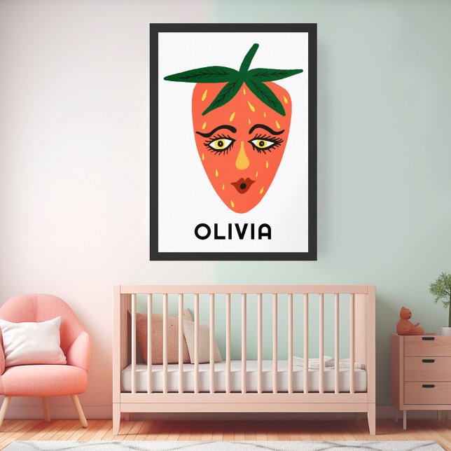 Poster Strawberry PERSONALIZADO BABY Art (Whimsical Strawberry CUSTOM BABY NAME Art Poster)