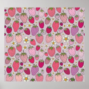Poster Strawberry Summer Seamless Patterno