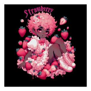Póster Strawberry Sweetheart: Pele Escura Femboy brilhant
