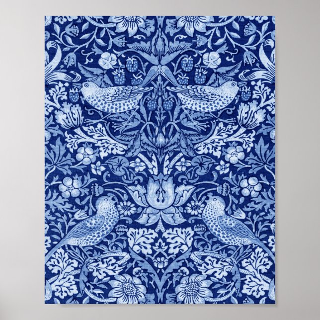 Poster Strawberry Thef Blue Monotone, William Morris (Frente)