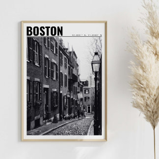 Poster Street of Boston Black and White Photoographic