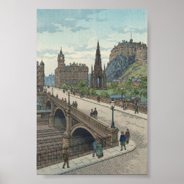 Poster Street of Edinburgh Old Town Japanese Woodblock Pr
