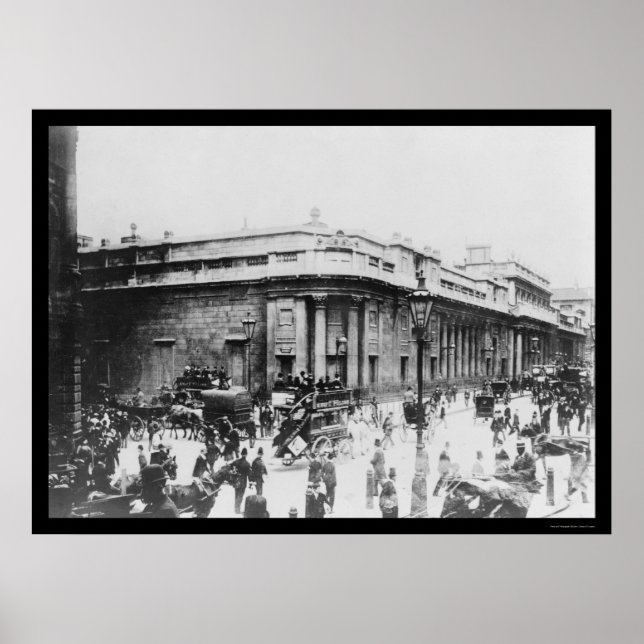 Póster Street Scene no Bank of England, em Londres, 1914 (Frente)