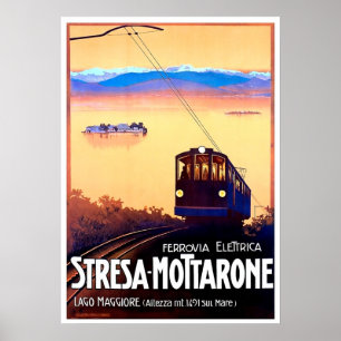 Poster Stresa-Mottarone, caminho de ferro elétrico, Itáli