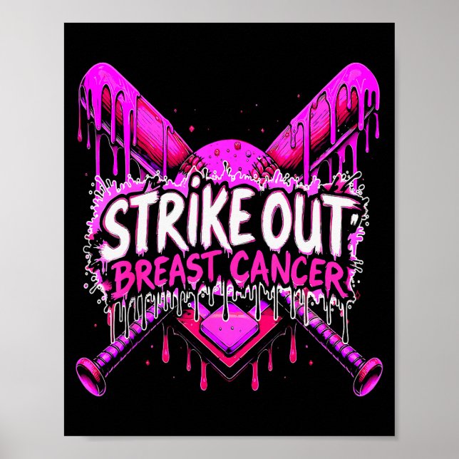 Poster Strike Out Breast Cancer Baseball Softball Drip Ho (Frente)