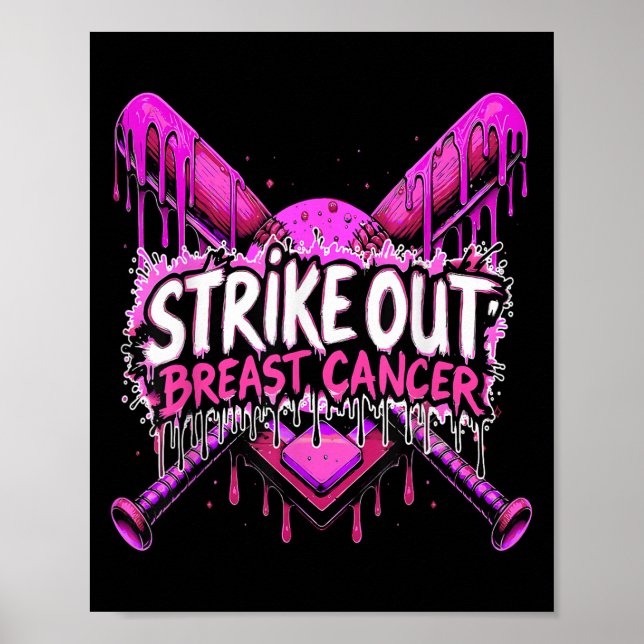 Poster Strike Out Breast Cancer Baseball Softball Drip Ho (Frente)
