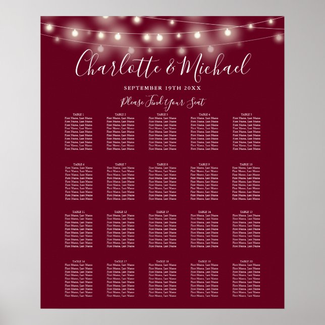 Poster String Lights Burgundy - Gráfico de Assentos de Ca (Frente)