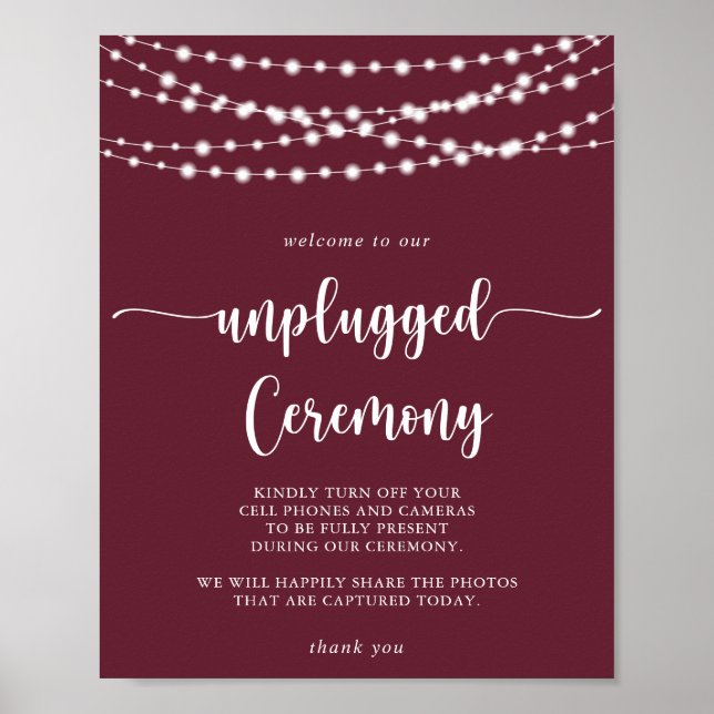 Poster String Lights Burgundy Unplugged Ceremony (Frente)