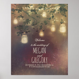 Poster String Lights Mason Jars Weding Sinal de Boas-vind