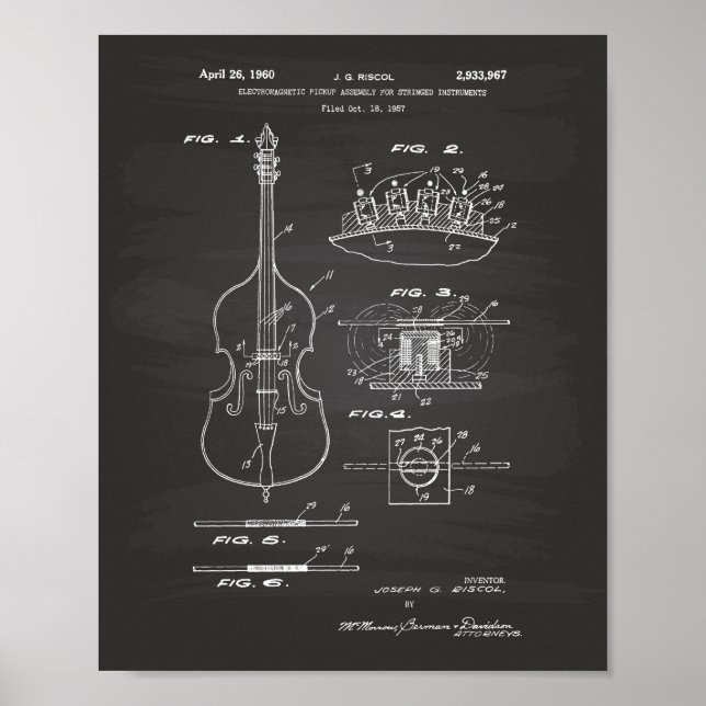Póster Stringed Instruments 1960 Patent Art Chalkboard (Frente)