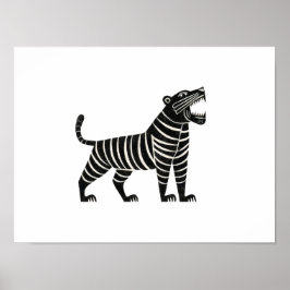 Poster Striped Tiger Illustration – Minimalist Folk Anima