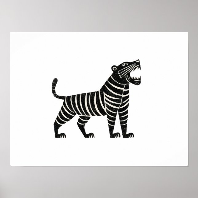 Poster Striped Tiger Illustration – Minimalist Folk Anima (Frente)