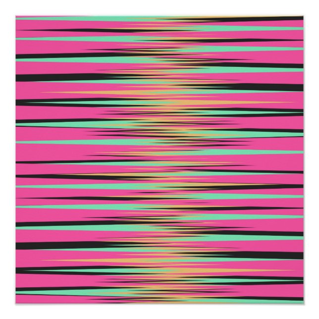 Póster Stripes de Teal, Amarelo, Preto e Rosa (Frente)