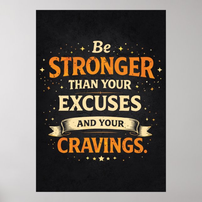 Poster Stronger Than Excuses and Cravings, Funny Workout (Frente)
