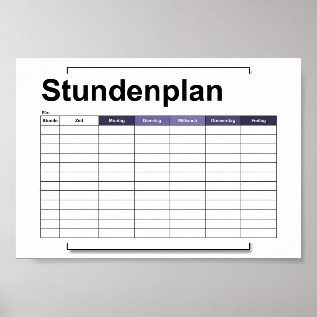 Poster stundenplan, time, agenda, poster, deutsch po (Frente)